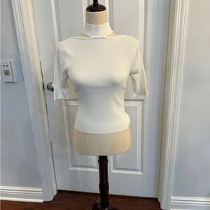 Cult Gaia Brianna White Ribbed Short Sleeve Top